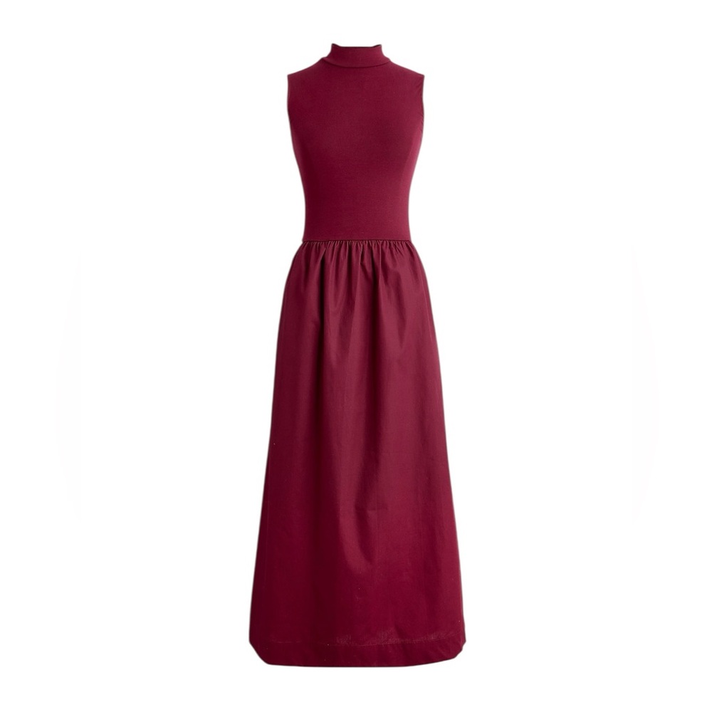 J.Crew Factory Mockneck knit mixed-media dress in vibrant burgundy